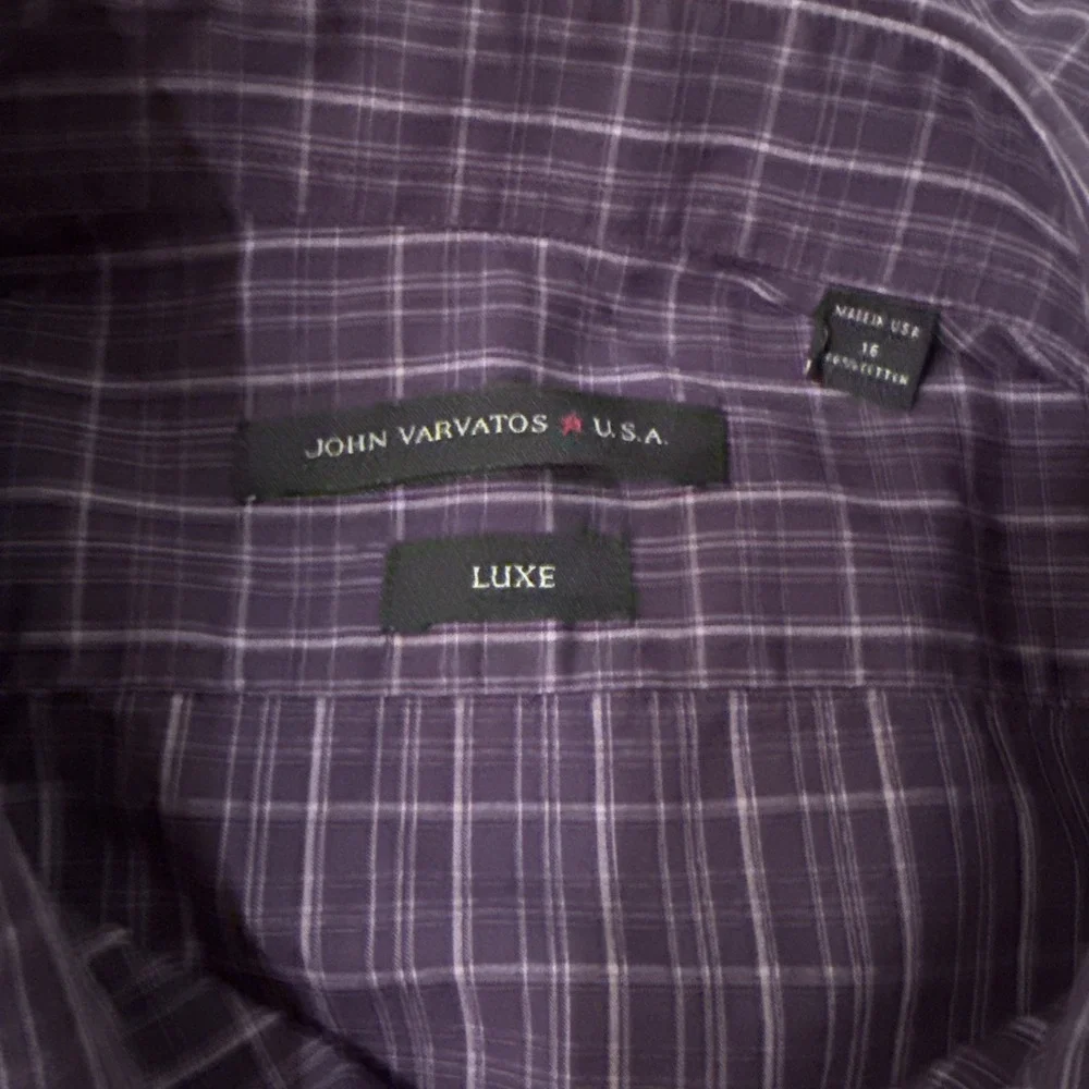 John Varvatos Shirt Mens LUXE Sz 16 Purple Plaid Long Sleeve Button Down Preppy